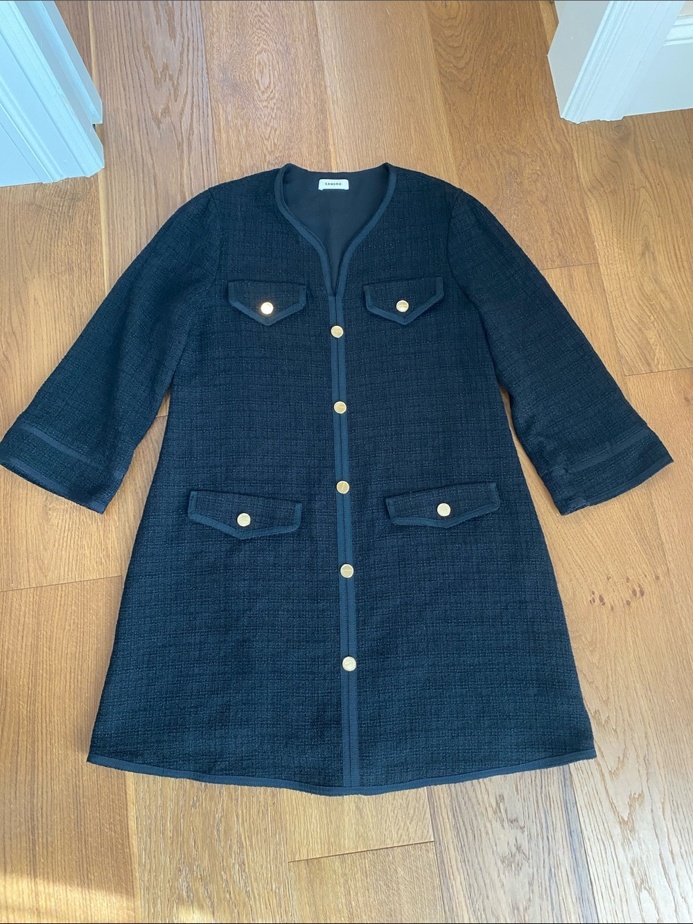 Sandro Black Button-Front Blazer Dress with Gold Buttons - Picture 4 of 7